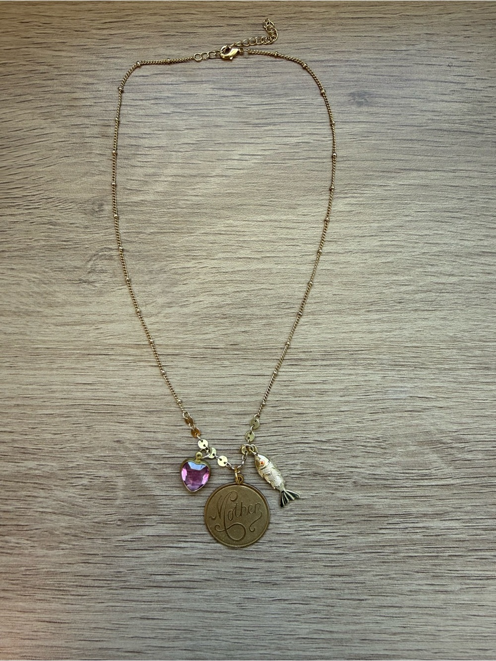 Gold plated Necklace featuring Vintage Charms 18” & adjustable - Picture 3 of 3